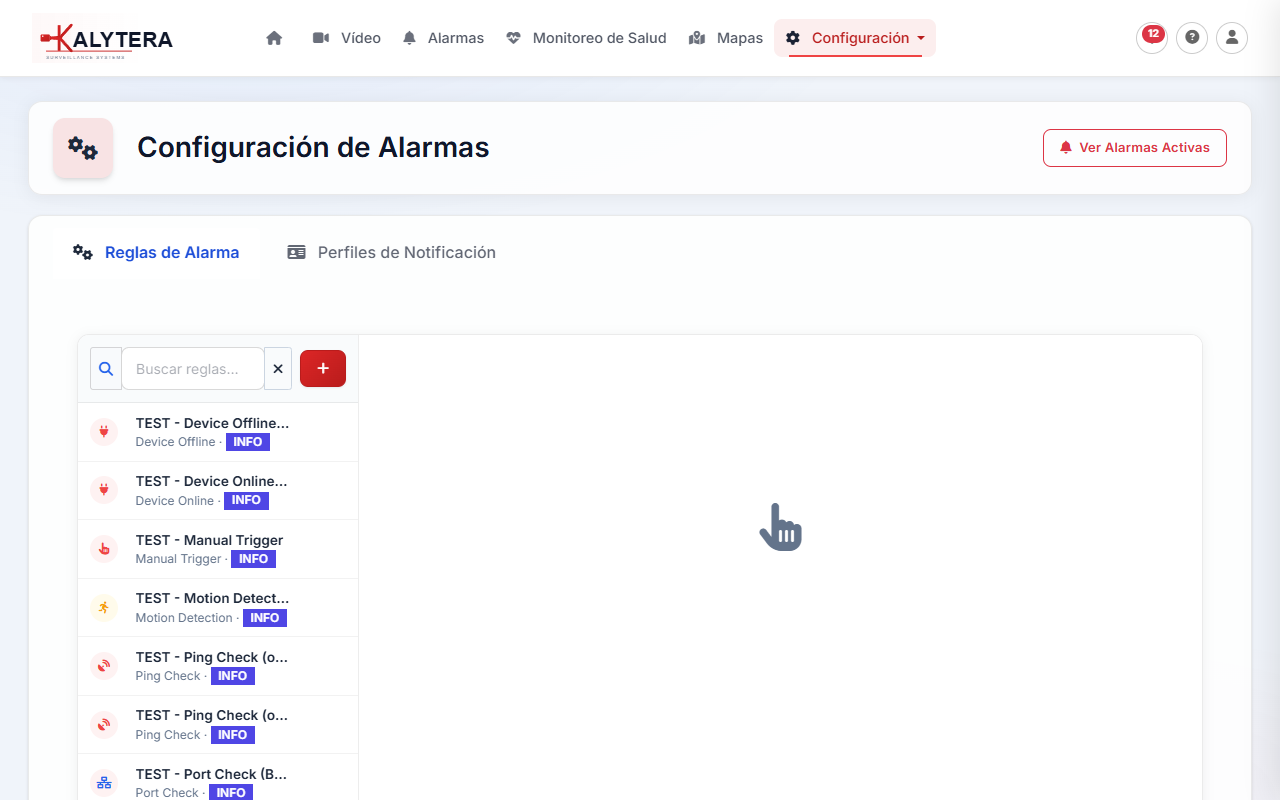 Alarm configuration page