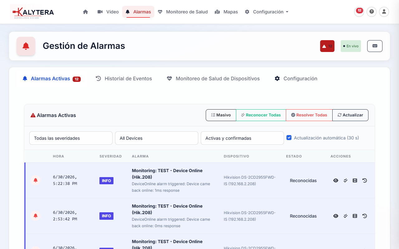 Alarm management event list