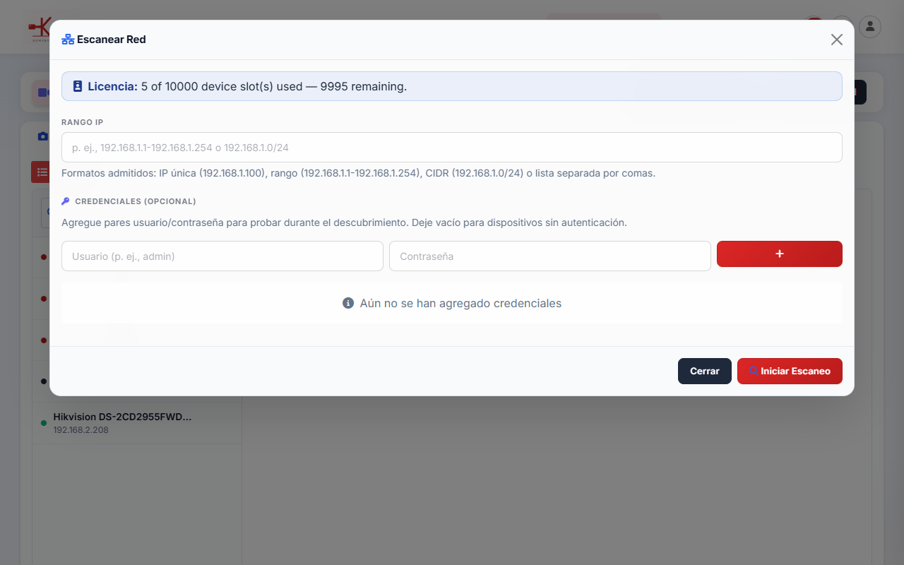 Network scan dialog