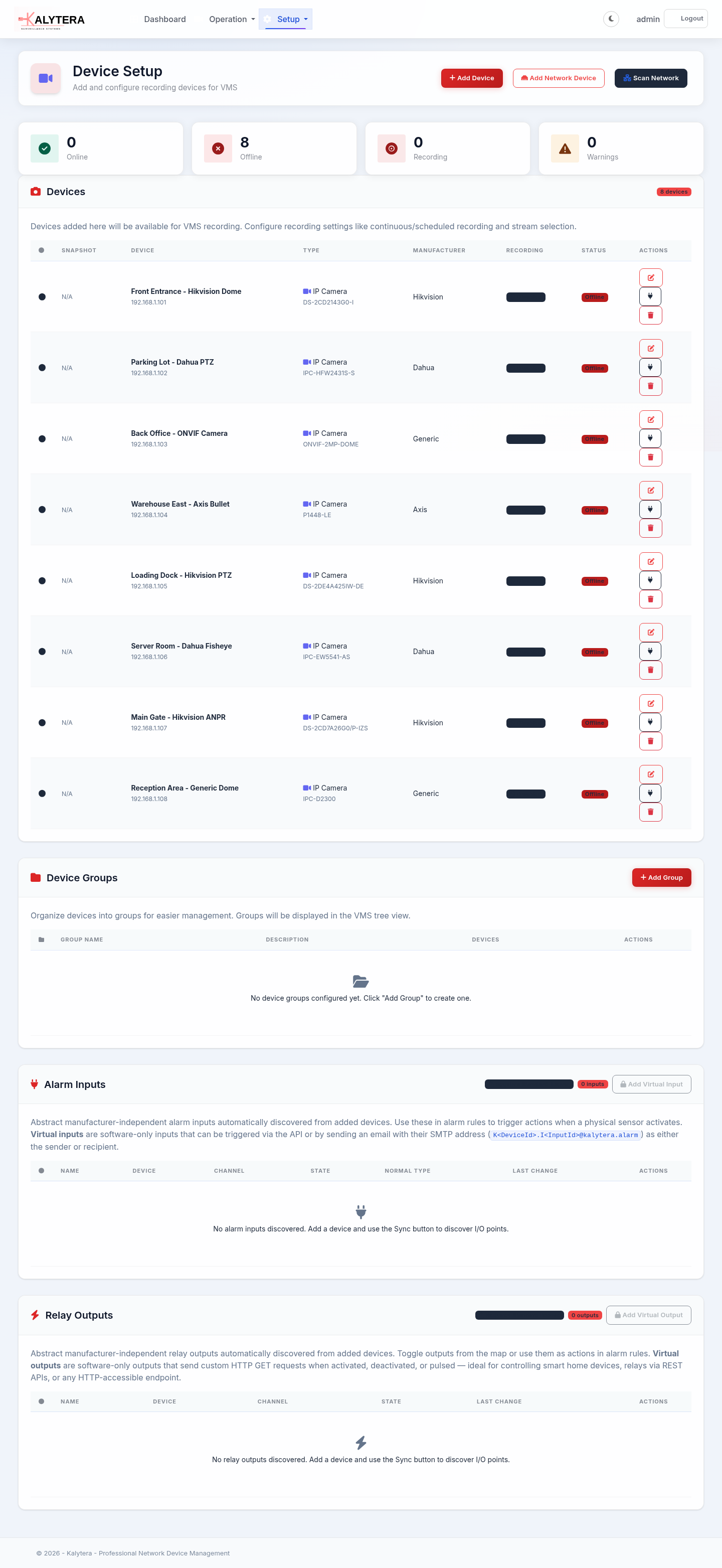 Kalytera Device Setup — network device discovery and management