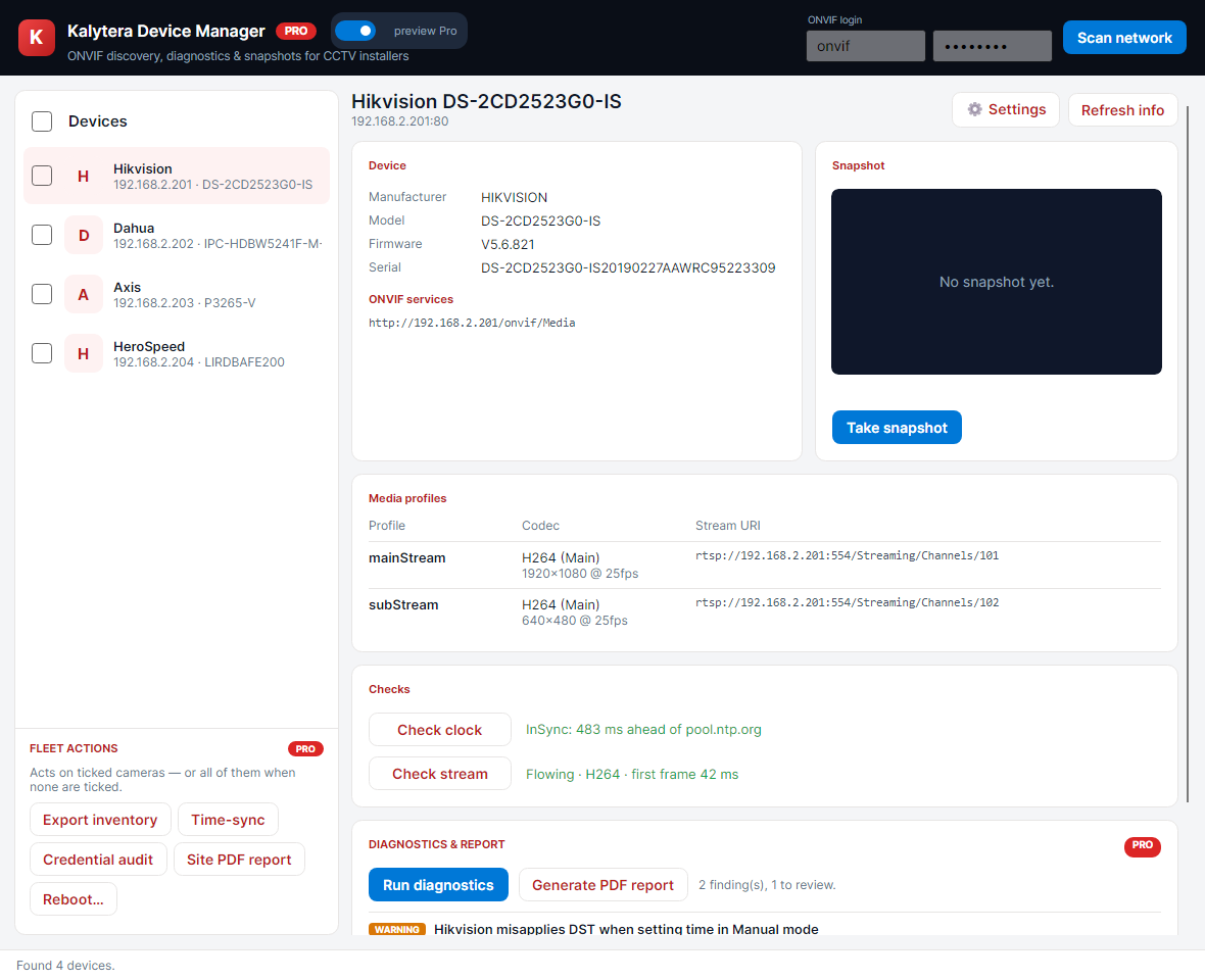 Kalytera Device Manager &mdash; ONVIF device console